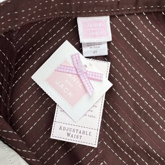 Janie and Jack Skirt Girls 2T Brown Pink Bows Cotton Chevron Pockets Adjustable - Picture 8 of 8